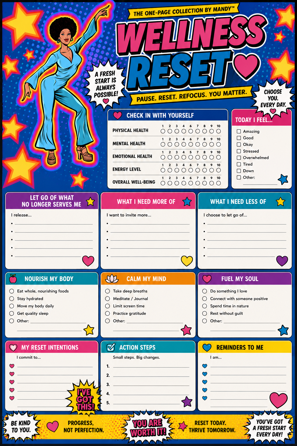 Wellness Reset printable one-page Health & Wellness sheet preview
