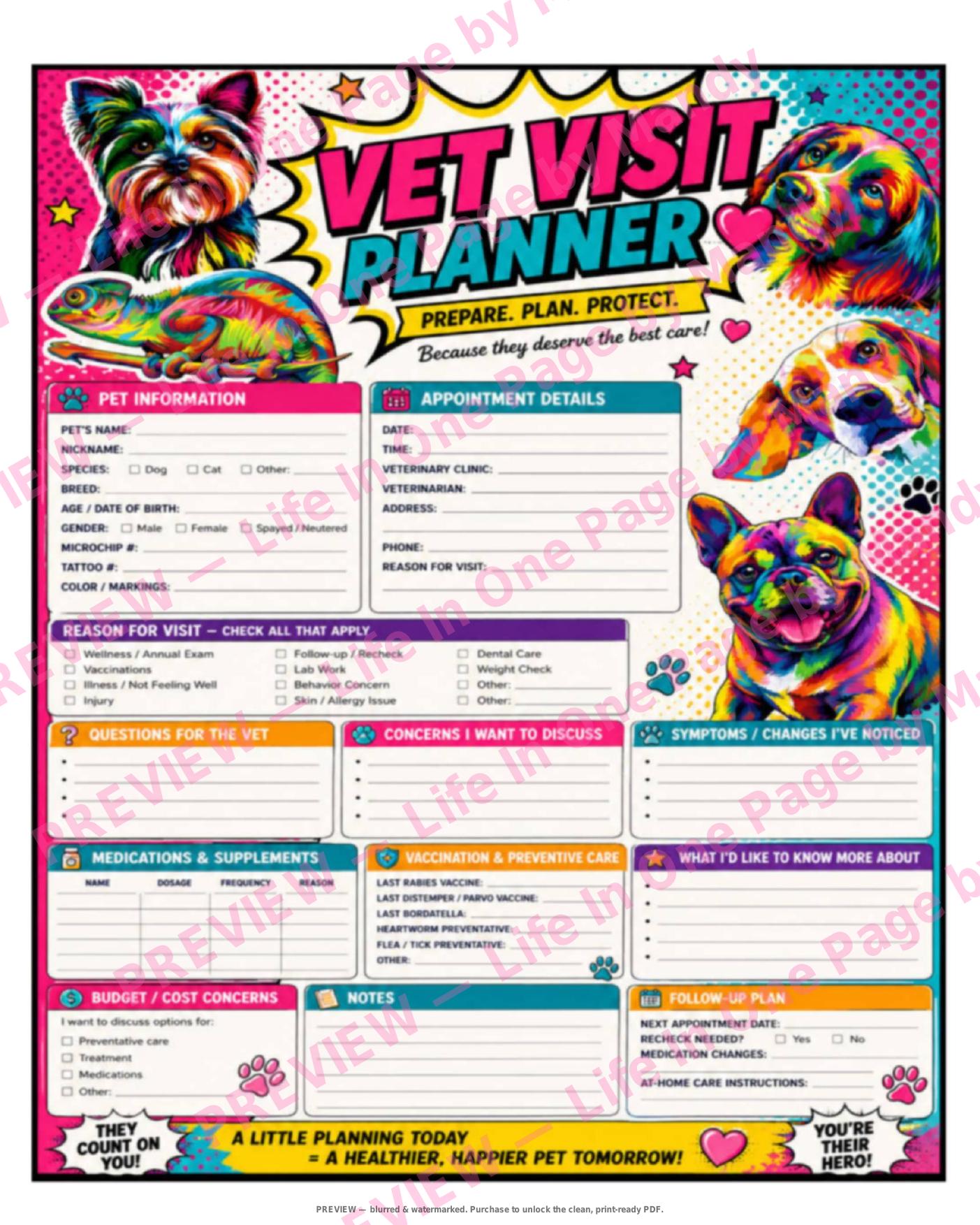 Pets Journal — The One-Page Collection — watermarked preview of printable page 3