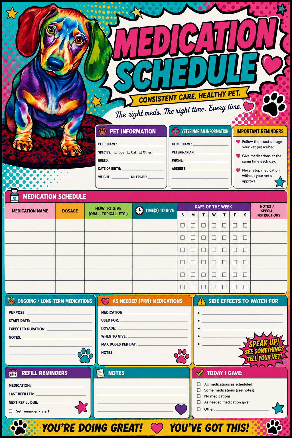 Medication Schedule printable one-page sheet preview