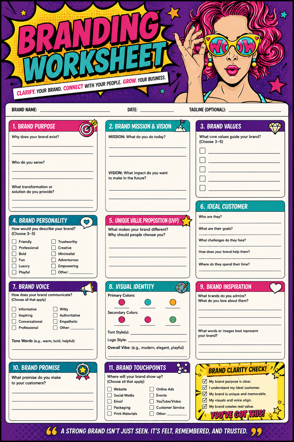 Branding Worksheet printable one-page sheet preview