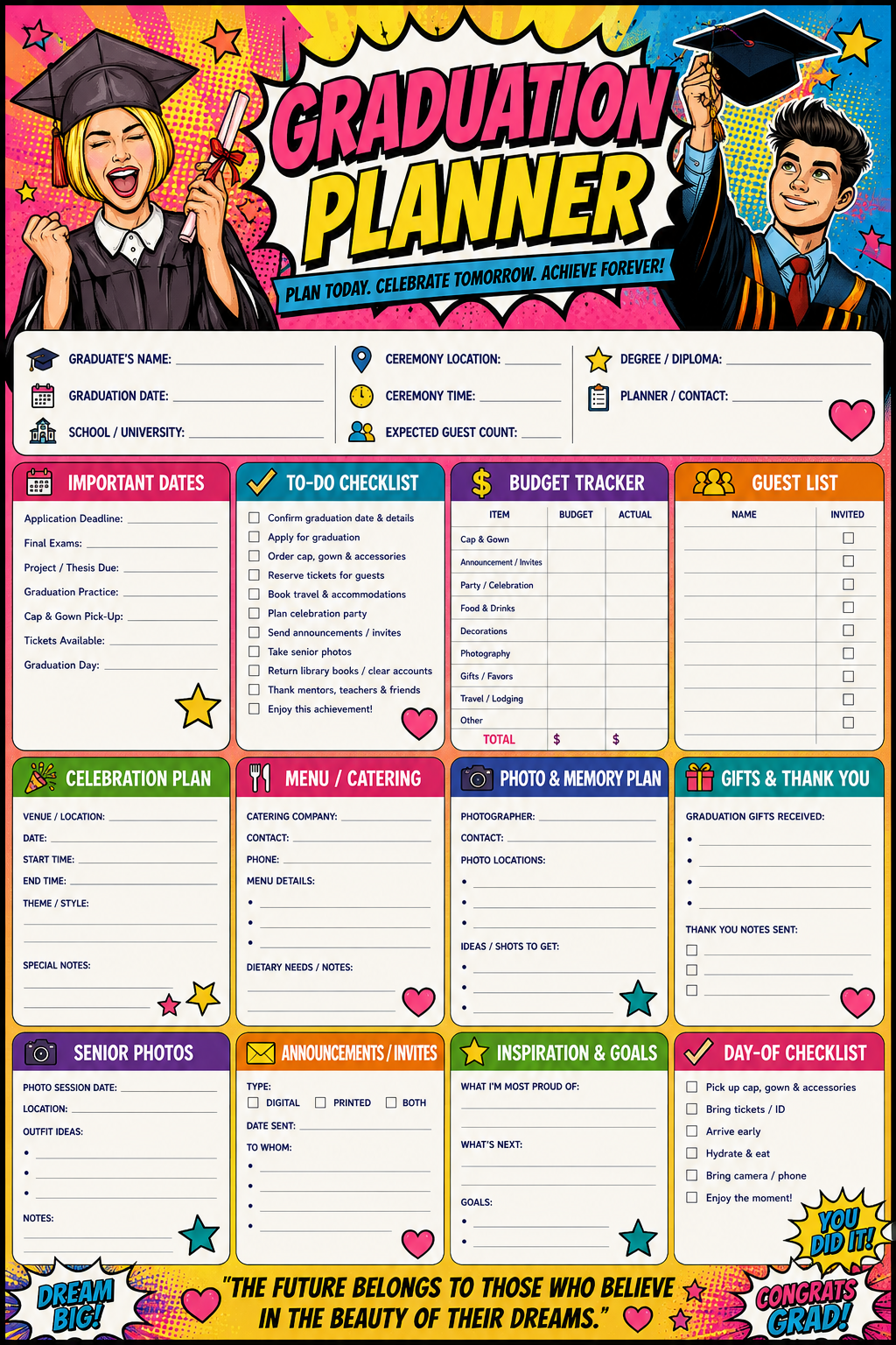 Graduation Planner printable one-page sheet preview