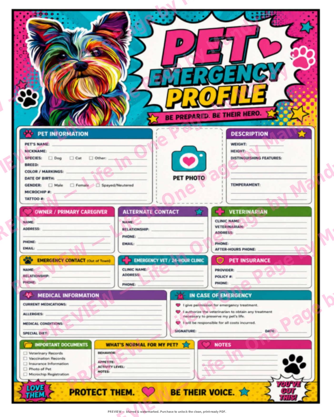 Pets Journal — The One-Page Collection — watermarked preview of printable page 2