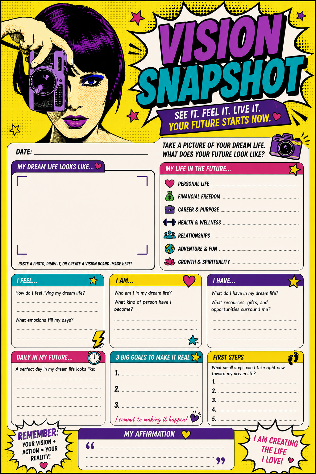 Vision Snapshot printable one-page sheet preview