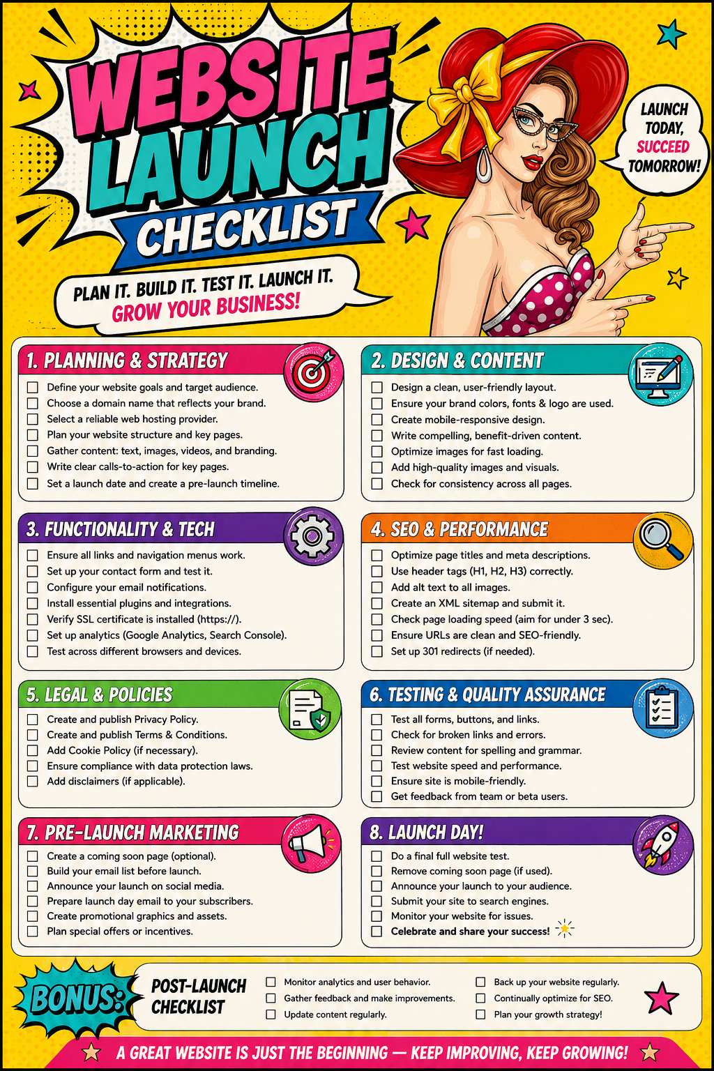 Website Launch Checklist printable one-page Business sheet preview