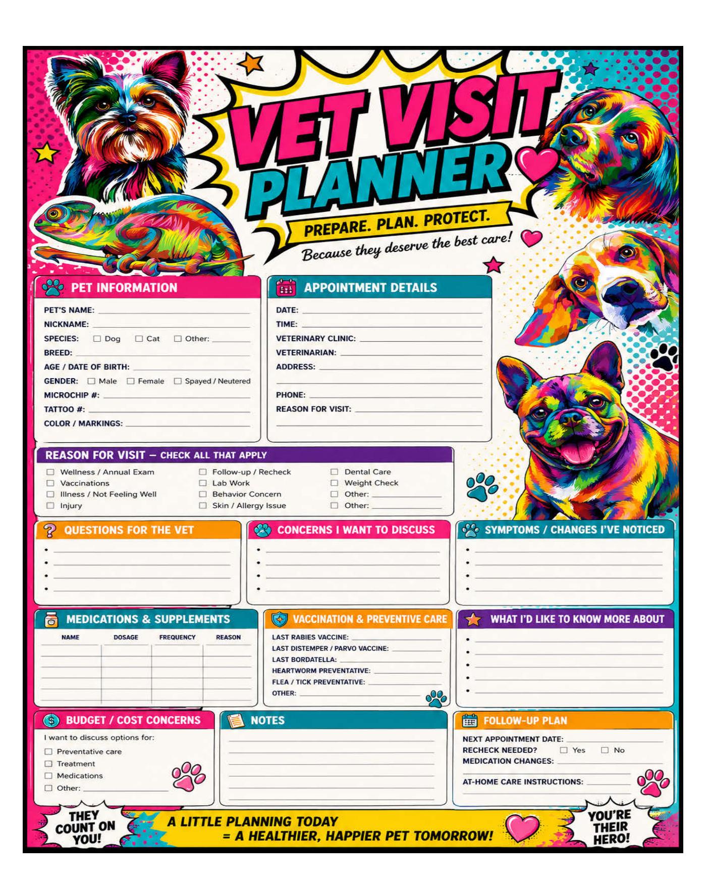 Vet Visit & Records Page printable one-page sheet preview