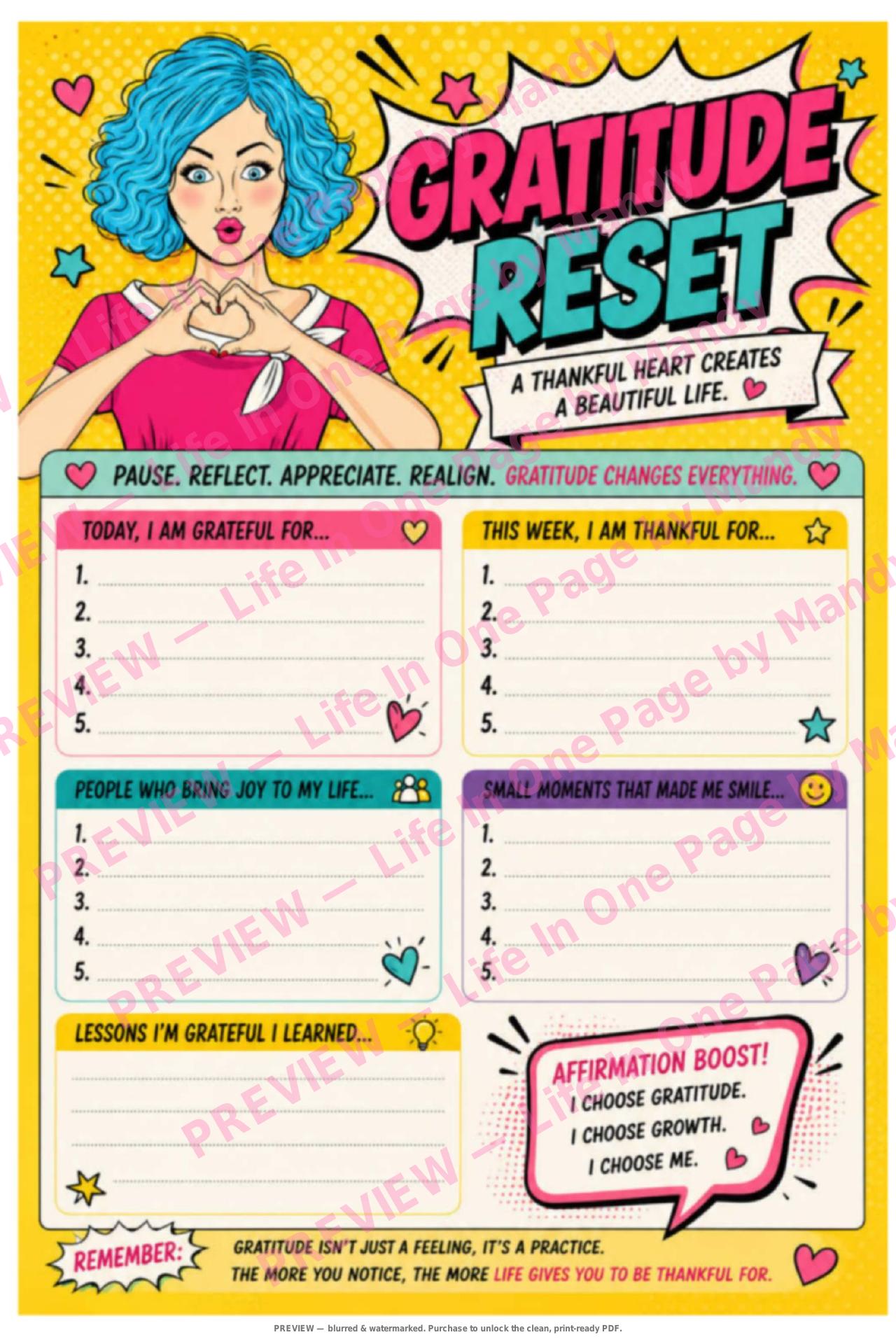 Personal Growth Planner — The One-Page Collection — watermarked preview of printable page 8