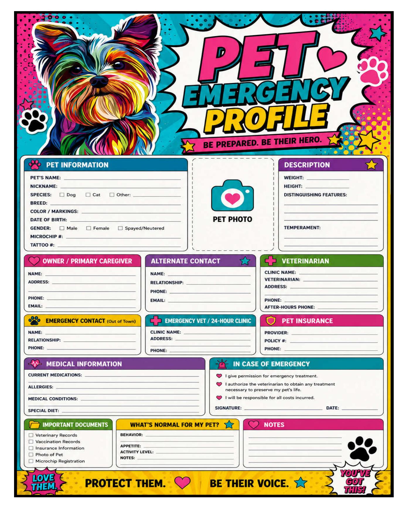 Pet-Sitter Cheat Sheet printable one-page sheet preview