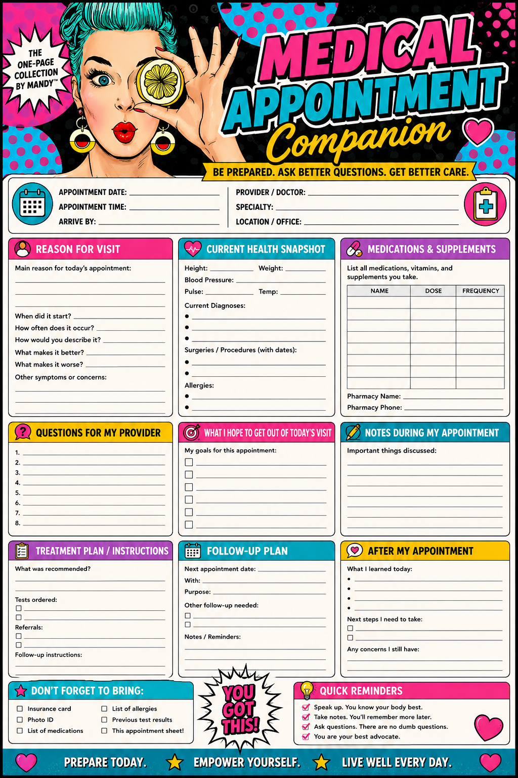 Medical Appointment Companion printable one-page sheet preview