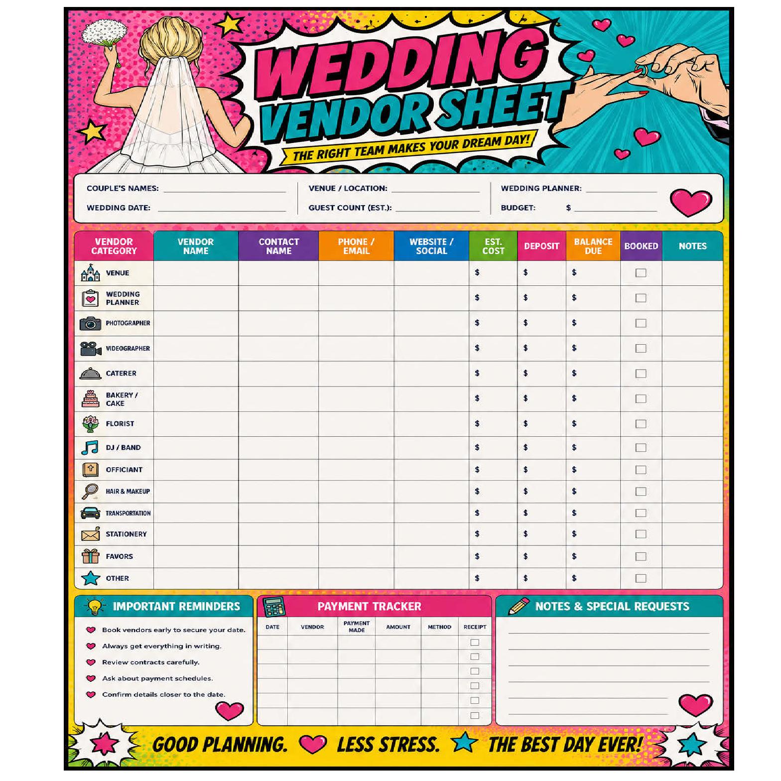 Wedding Day Page printable one-page sheet preview
