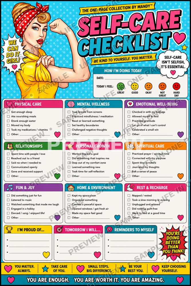 Self-Care Checklist printable one-page sheet preview