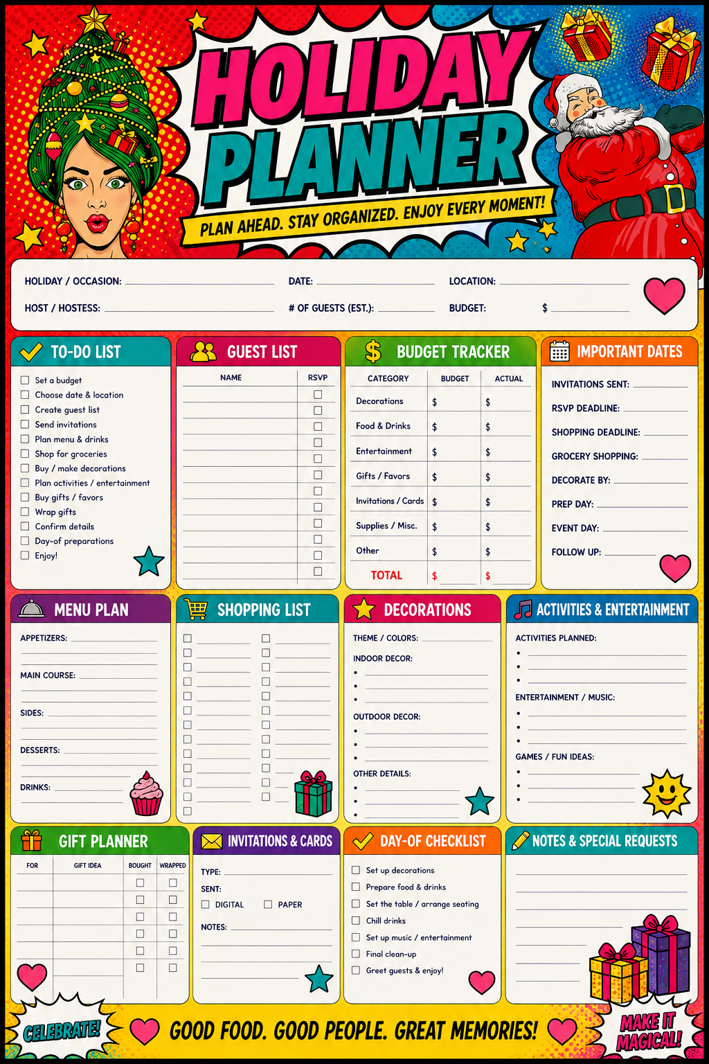 Holiday Planner printable one-page sheet preview