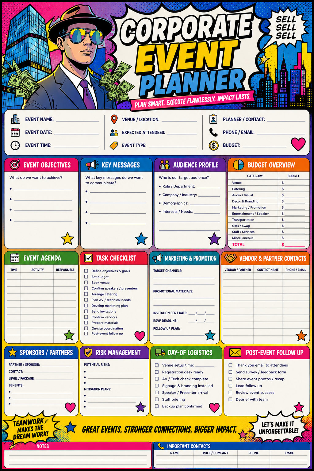 Corporate Event Sheet printable one-page sheet preview